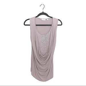 New York & Co sequin tank beige Size Small plunging cowl neckline